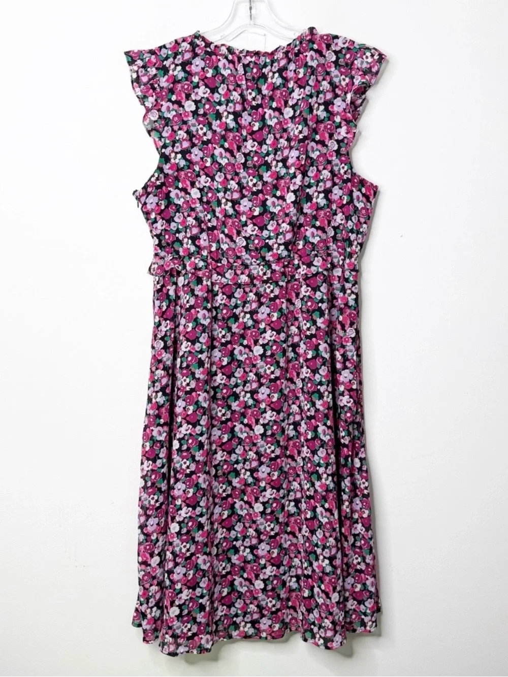 J. CREW Floral Print Ruffle Cap Sleeve V-Neck Midi Dress Sz. 12 Cottagecore